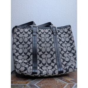 Coach Hamptons Signature F12645 Jacquard Tote Bag Black/Gray Preppy Shoulder